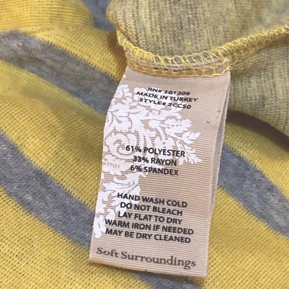 Soft Surroundings | xs | yellow grey stripe tunic w/ mother of pearl buttons - Picture 4 of 4